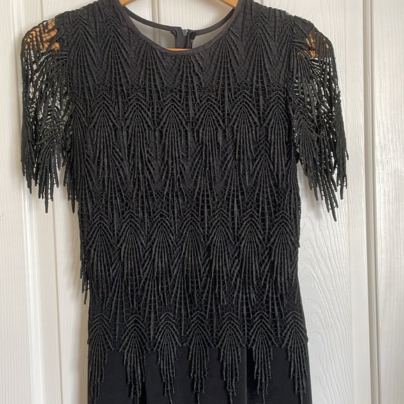 Vintage Pelicana Black Fringe Short Sleeve Formal Special Occasion Dress sz S - Picture 3 of 10